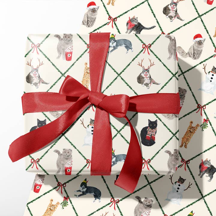 Weihnachtskatzen-Geschenkpapier für den Großhandel von The Scribblist