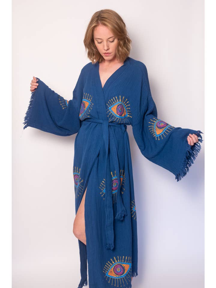 VATCHIO INC. – Großhandel Bademantel – Damen – Bademantel aus Bio-Baumwolle – Augenmuster | Mehrfarbig | Fair Trade