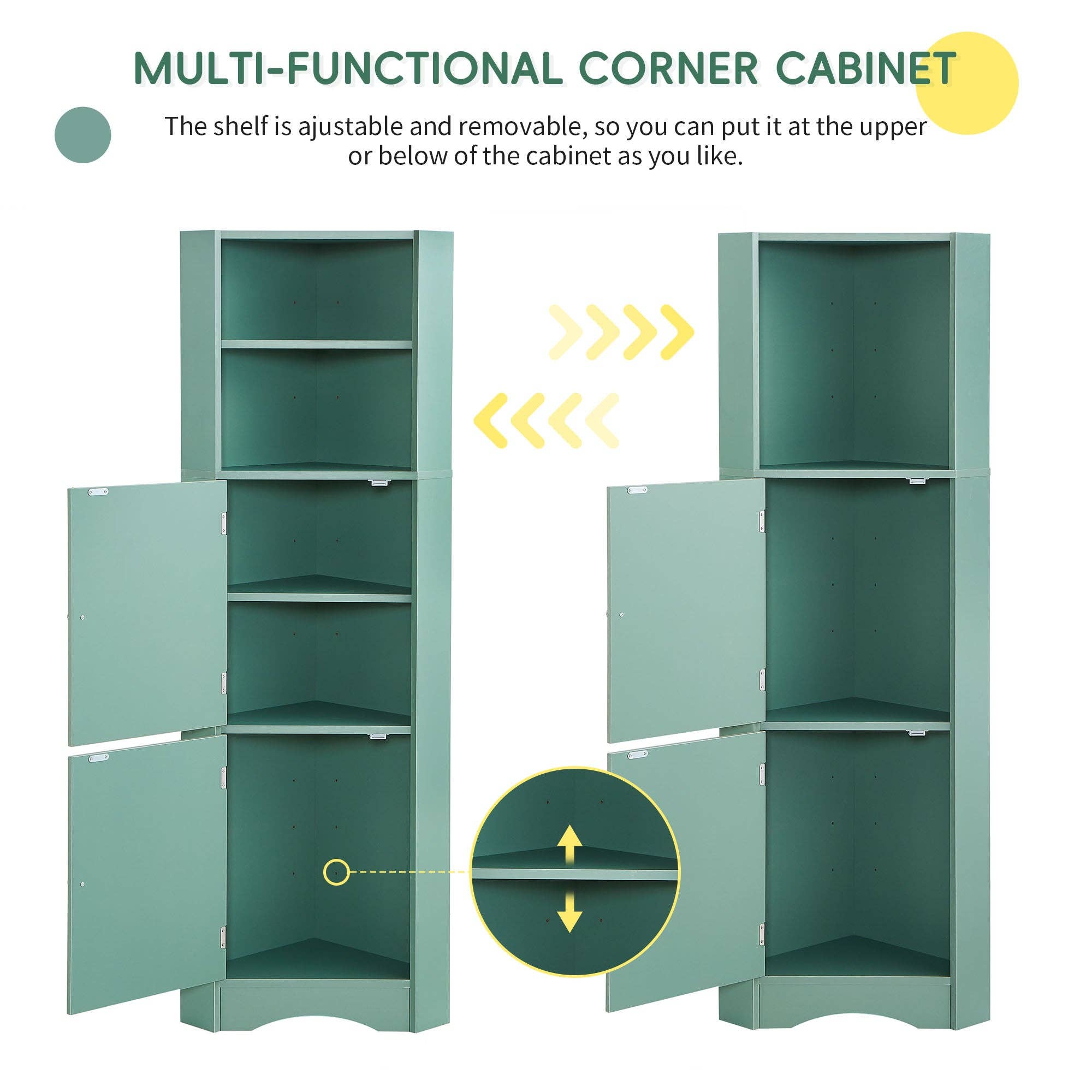 Orange County Decor - Wholesale Cabinet - Tall Bathroom Corner Cabinet, Freestanding Storage Cabinet With Doors And Adjustable Shelves, Mdf Board, Green Green Mdf6