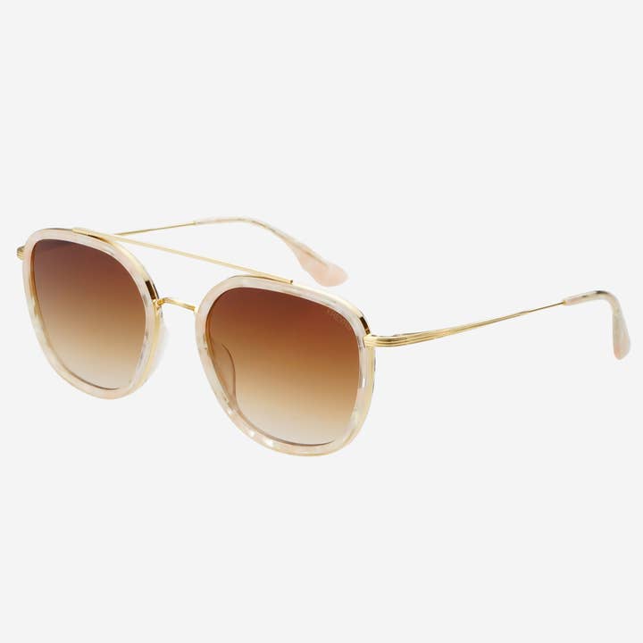 Light Pink Brown Weston Acetate Round Unisex Sunglasses for wholesale on Faire2