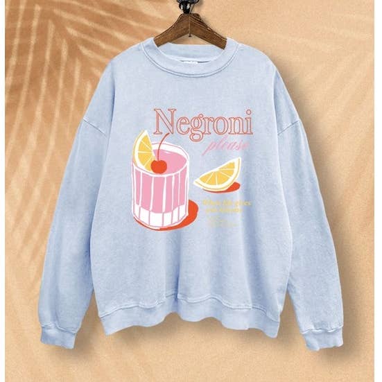 NEGRONI COCKTAIL GRAPHIC MINERAL WASH SWEATSHIRT for wholesale by VINTAGE POINT USA