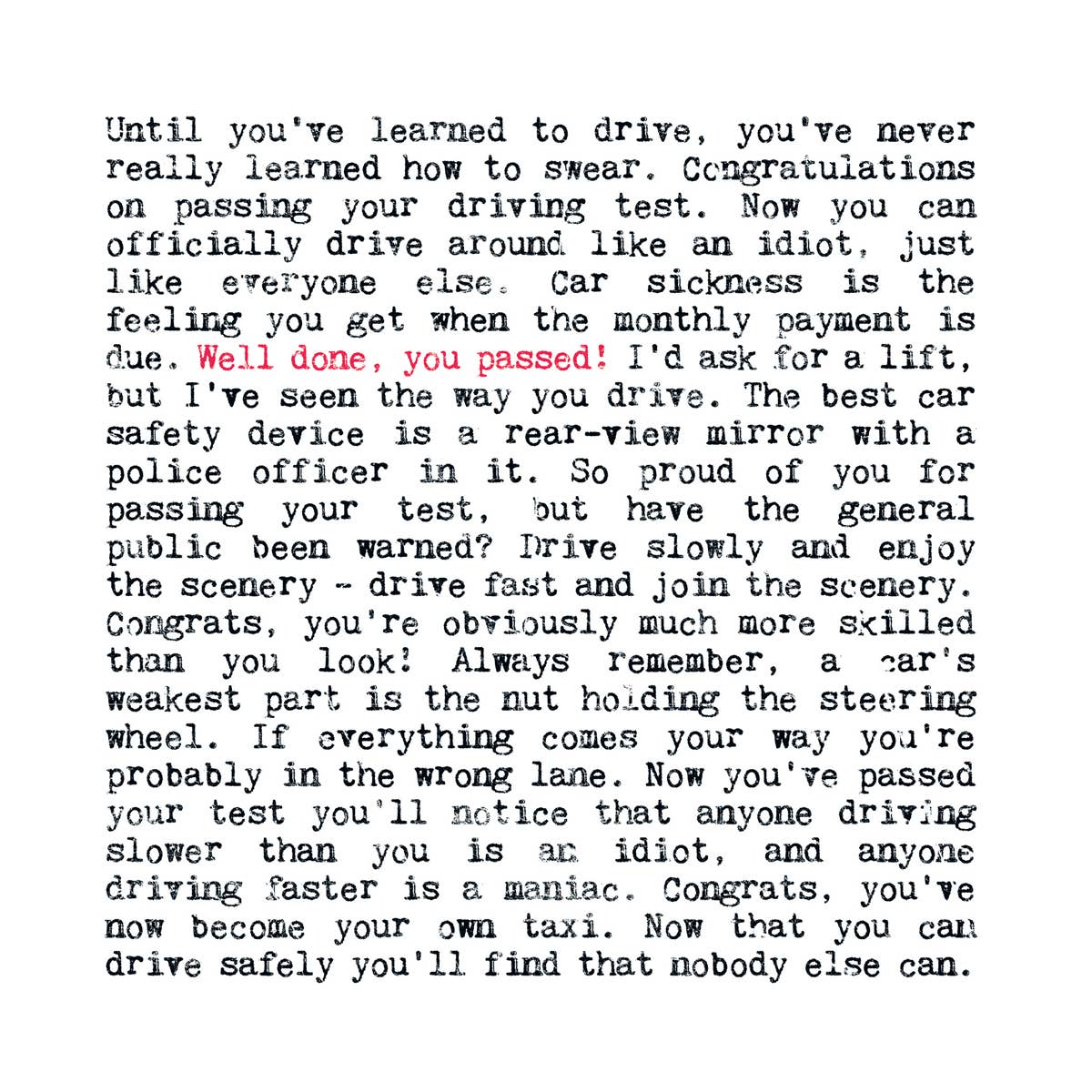 Coulson Macleod (U.S. Duties Paid) - Vendita all'ingrosso Biglietto di congratulazioni - Certificato di prova di guida superato, ben fatto!1