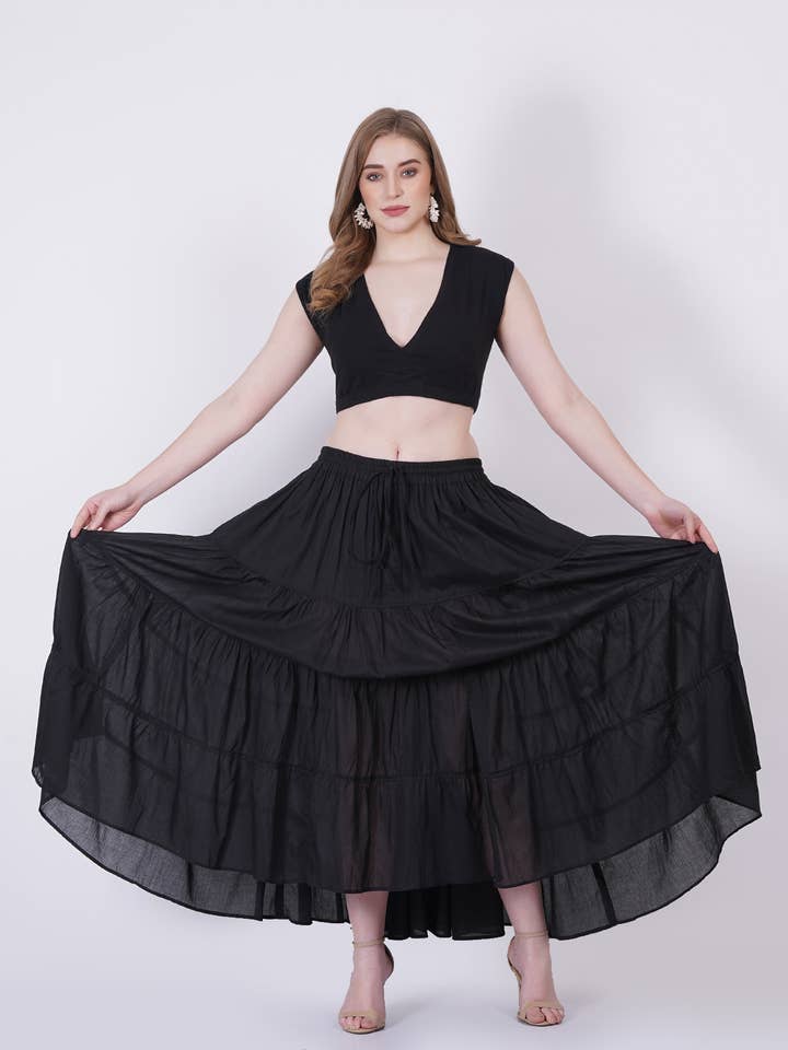 Wevez - Wholesale Skirt - Women's - Women's 8 Yard Solid Belly Cotton Fabric Casual long Skirts