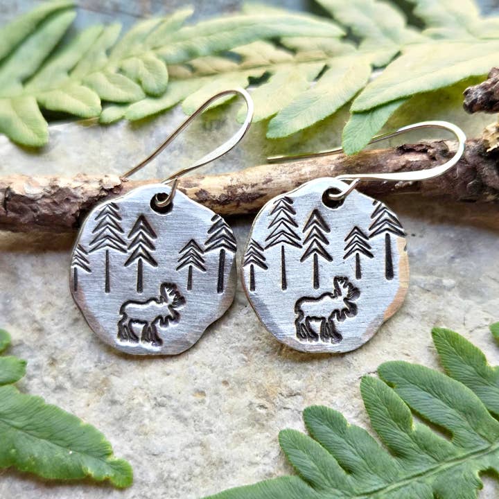 Moose Earrings, Hand-Stamped Pewter for wholesale by Kathryn's Collection