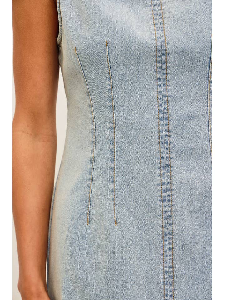 FITTED SLEEVELESS DENIM DRESS for wholesale on Faire