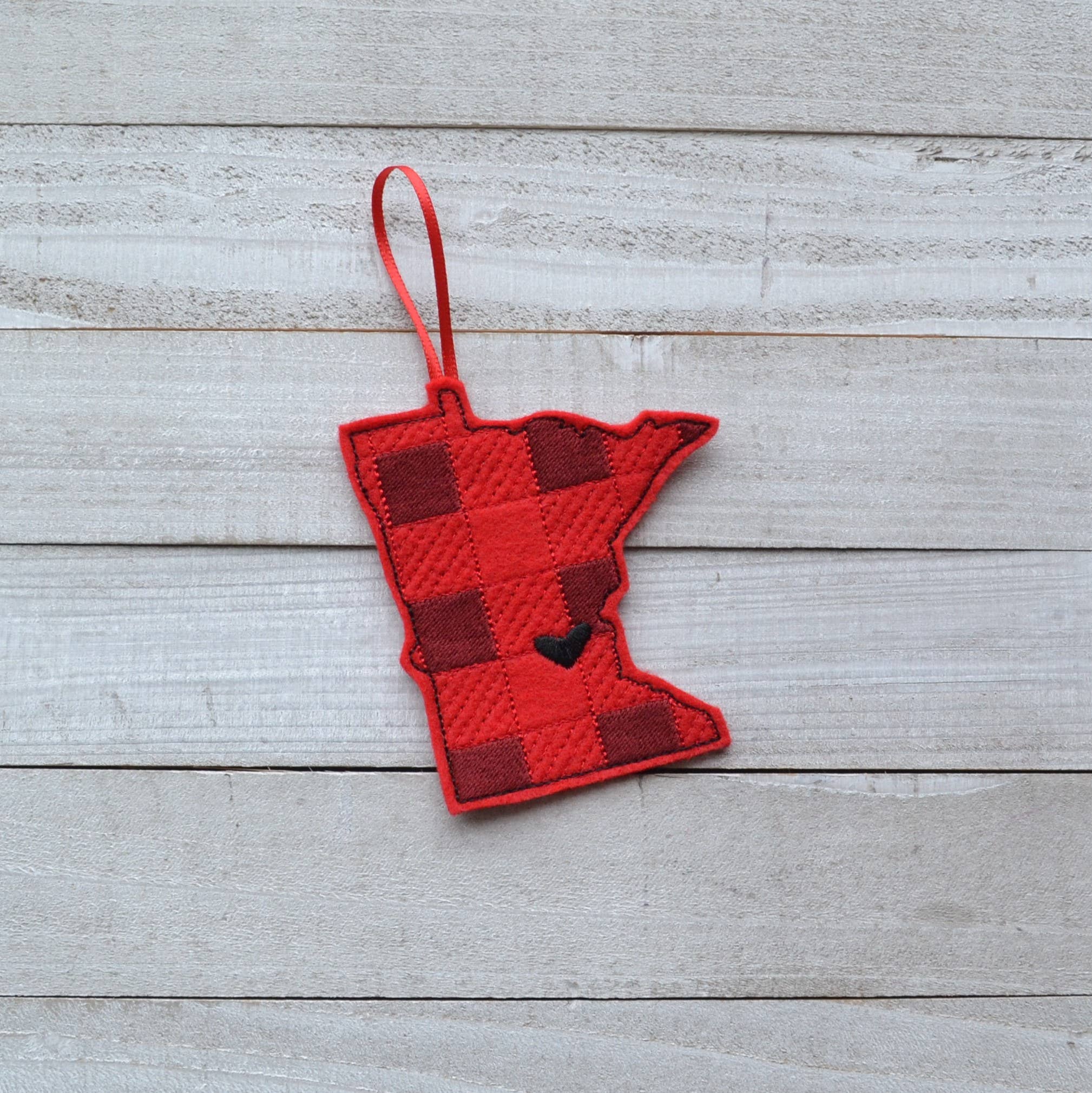 SewMuchMoreStore - Wholesale Ornament - State Red Buffalo Plaid Embroidered Felt Ornament - Holiday1