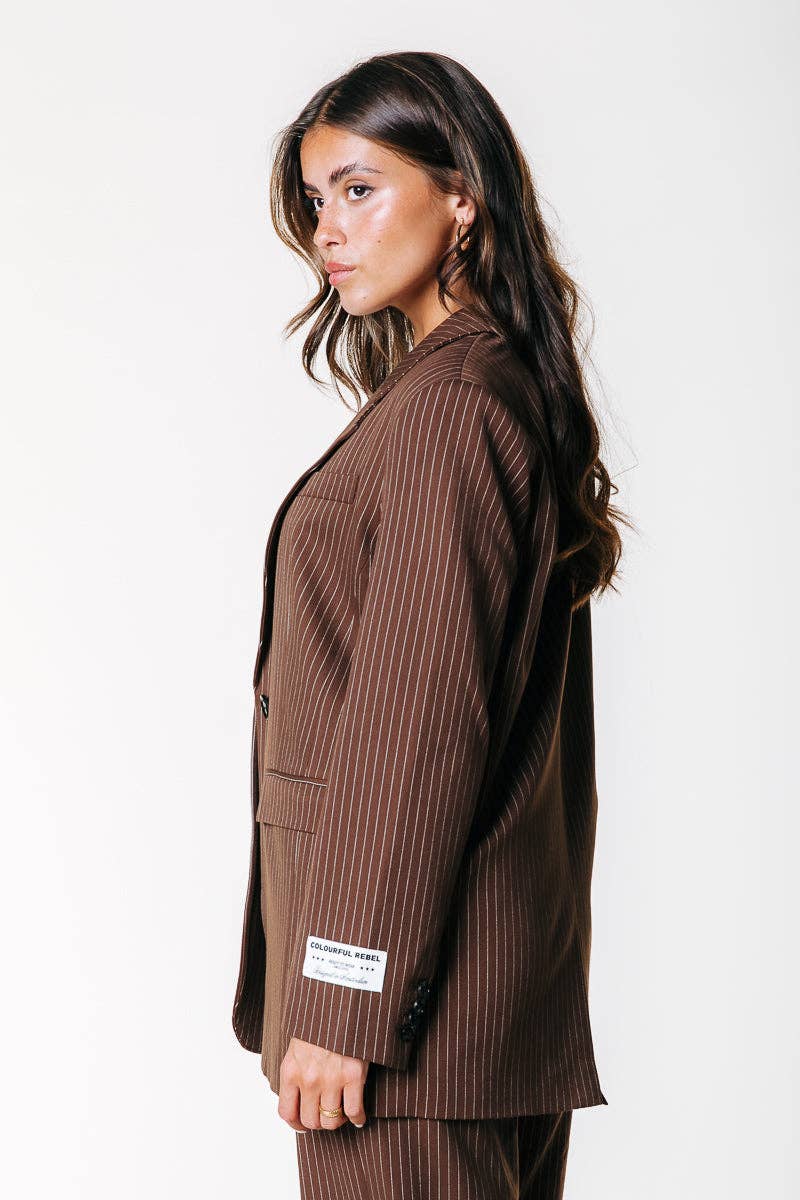Jesra Pinstripe Blazer | Brown for wholesale on Faire2