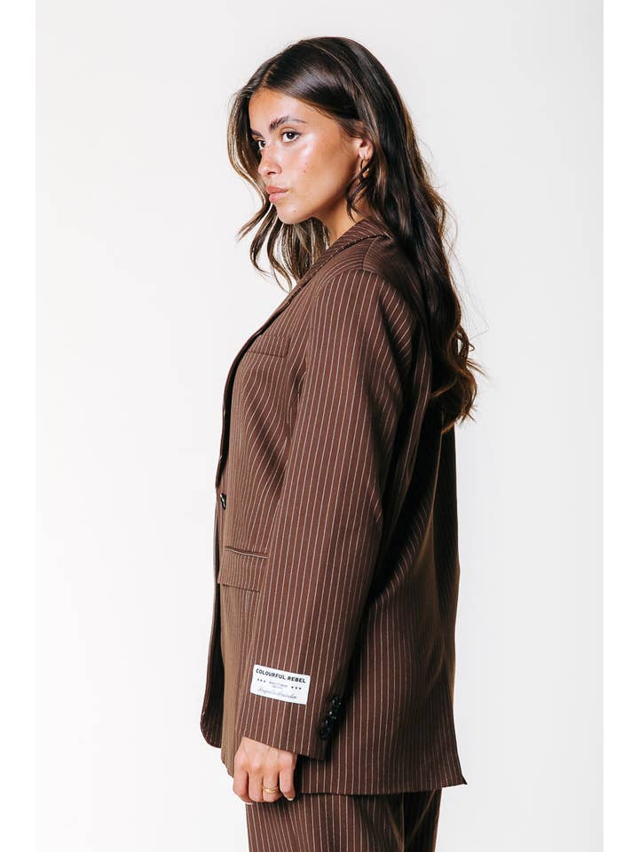 Jesra Pinstripe Blazer | Brown for wholesale on Faire2