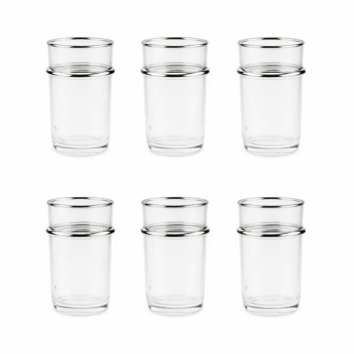 Conjunto de 6 xícaras de vidro para chá com bordas prateadas de 175 ml por atacado de AULICA