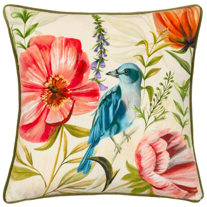 Nectar Garden Bluebird Piped Velvet Cushion Bloom for wholesale on Faire1