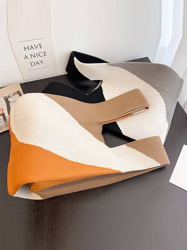 Plush Looks - Wholesale Draagtas - Dames - Geweven tassen en handtassen in contrasterende kleur5