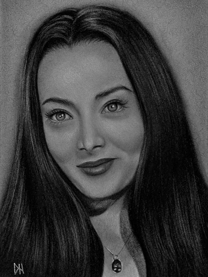 Stampa d'arte «Morticia Addams» per la vendita all'ingrosso da parte di Destiney Hett Art