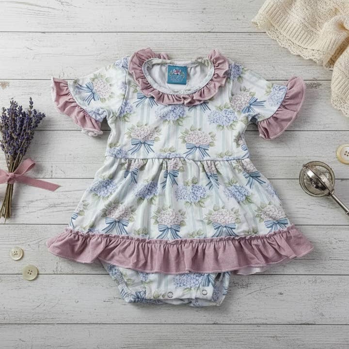 Bamboo hydrangea romper for wholesale by Bow Beau Poppy
