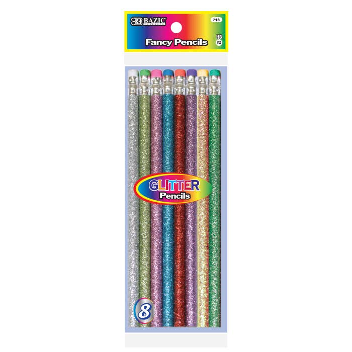 Metallic Glitter Wood Pencil with Eraser - Pack of 8 for wholesale by Luna Office Supply - Everyday Essential