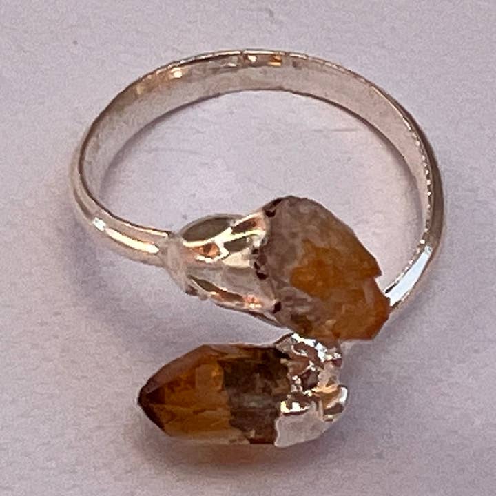 Double Point Raw Citrine Ring for wholesale by La Amatista