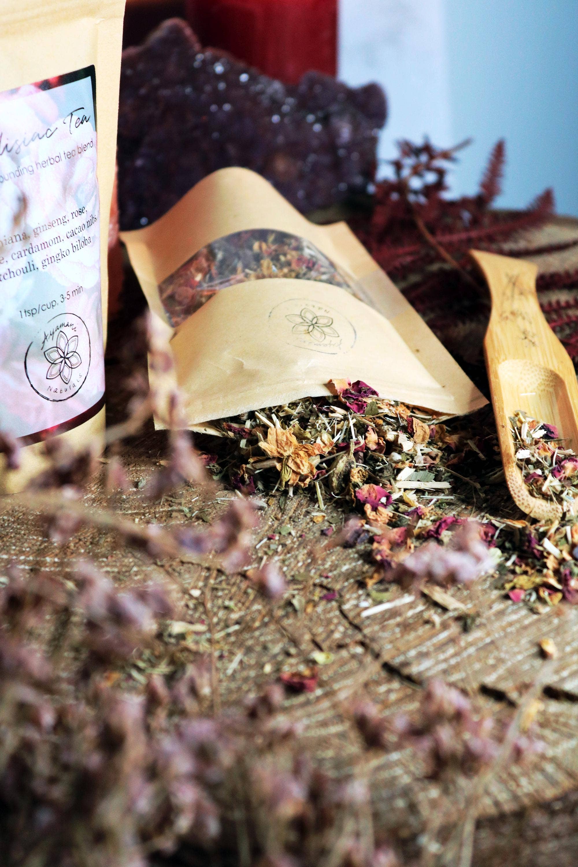 Ayamani Naturals - Wholesale Loose Tea - Aphrodisiac Tea with Damiana, Ginseng, Cacao, Rose, Cardamom5