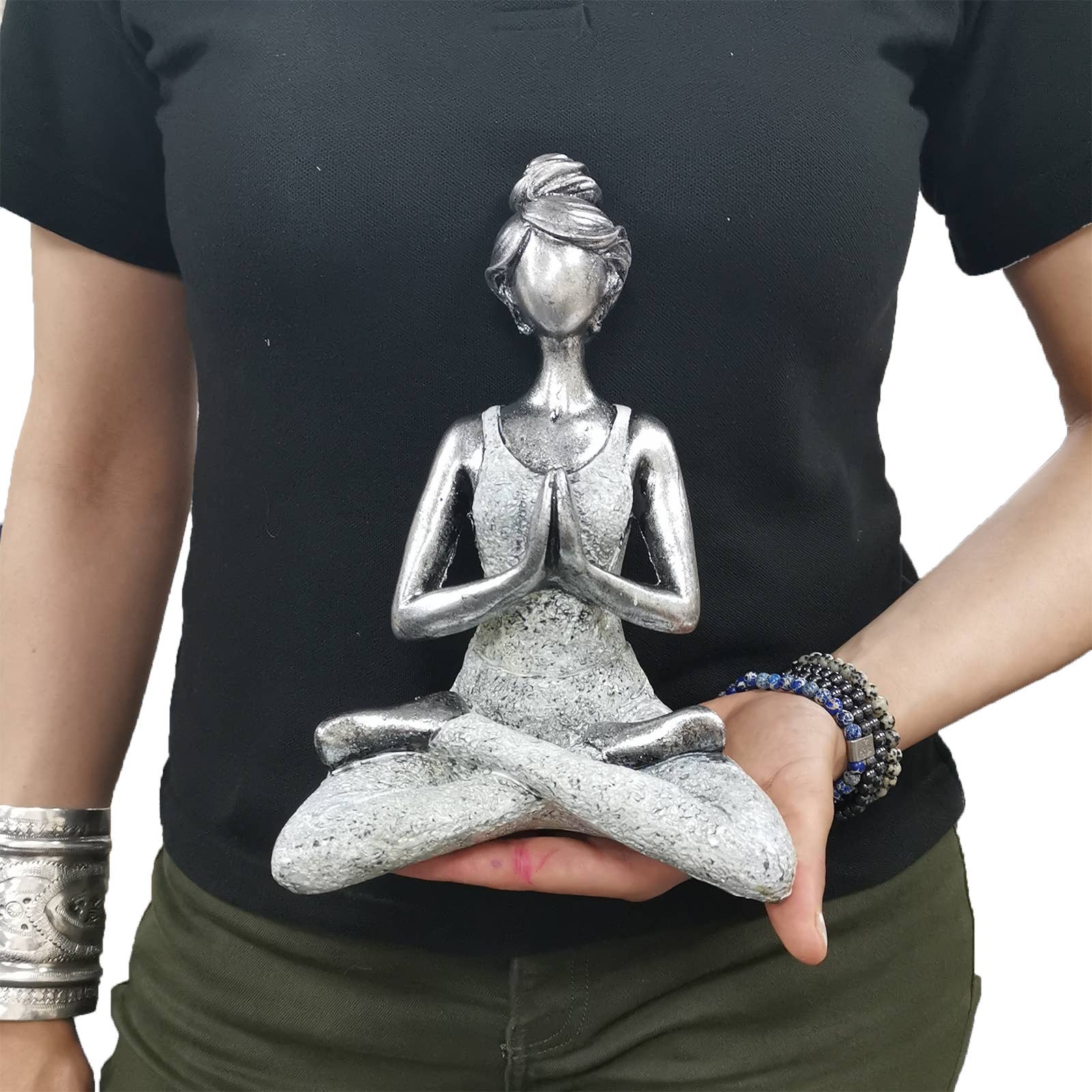 Ancient Wisdom – wholesale Decorative figurine – Yoga Lady Figure -  Silver & White 24cm2