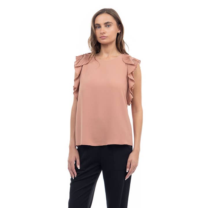 Pleated Flutter Sleeve Blouse for wholesale by Naked Zebra Rack