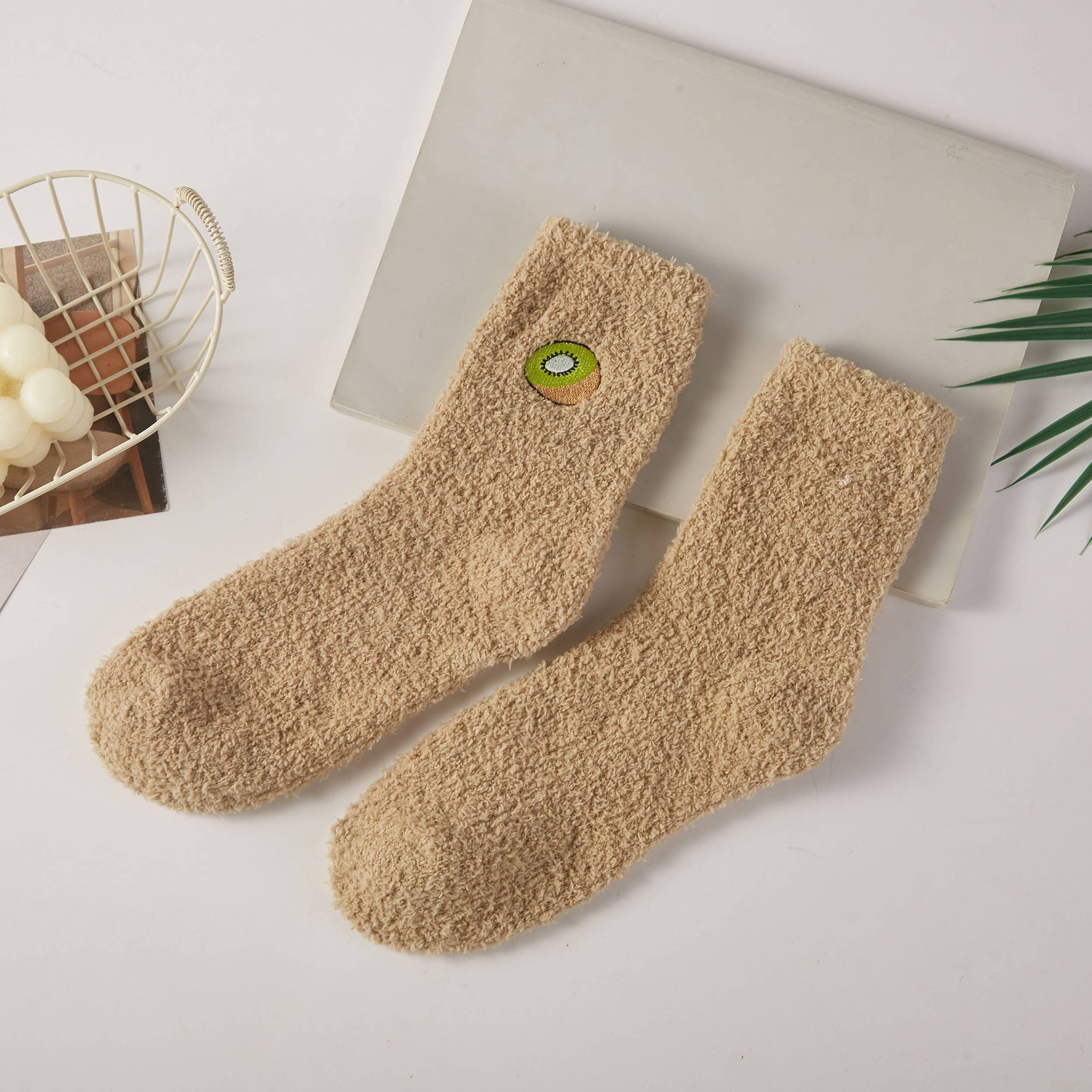 Hana – wholesale Socks – Women's – Fruit Point Embroidery Solid Fuzzy Sleep Socks3