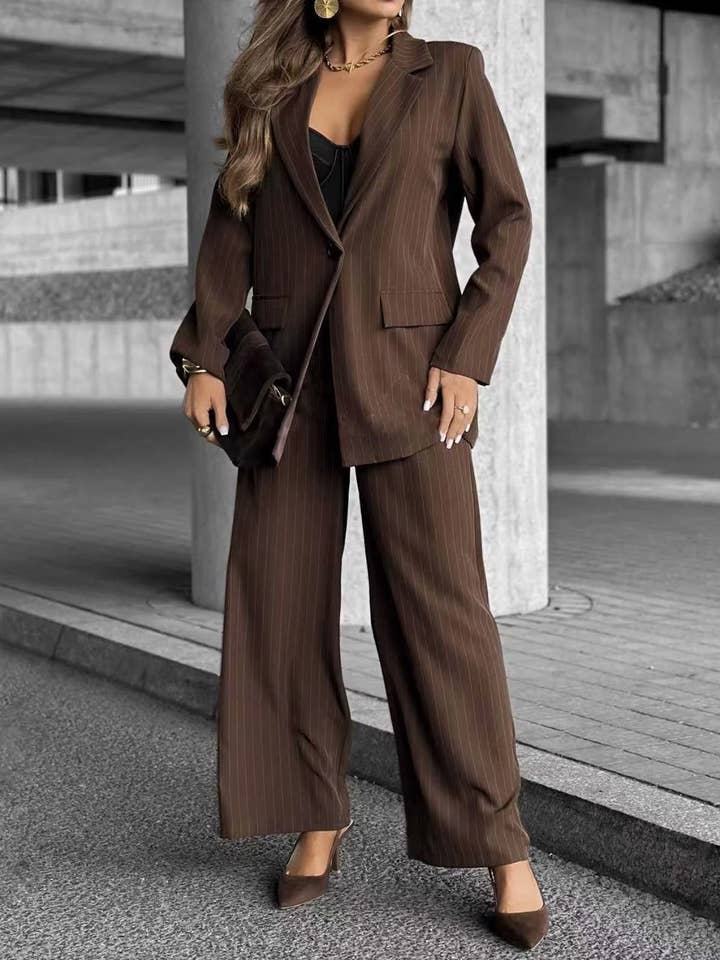 Striped Jacket and Wide-Leg Pants - 8765 for wholesale by ESTEE BROWN