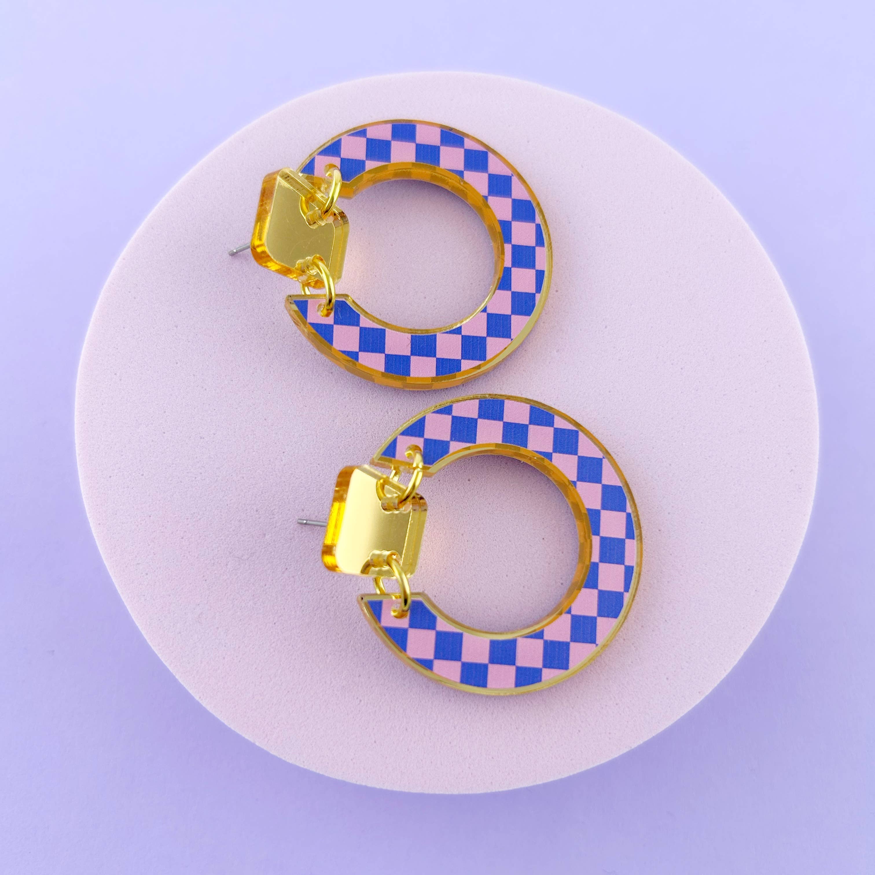Miroo - Wholesale Dangle Earrings - Checkerboard 'Lois' erring- pink & blue3