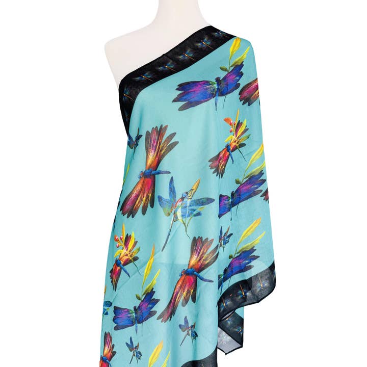 JC Sunny Fashion - Wholesale Scarf - Women's - JC021042-G Teal-Multi Dragonfly Scarf/Shawl
