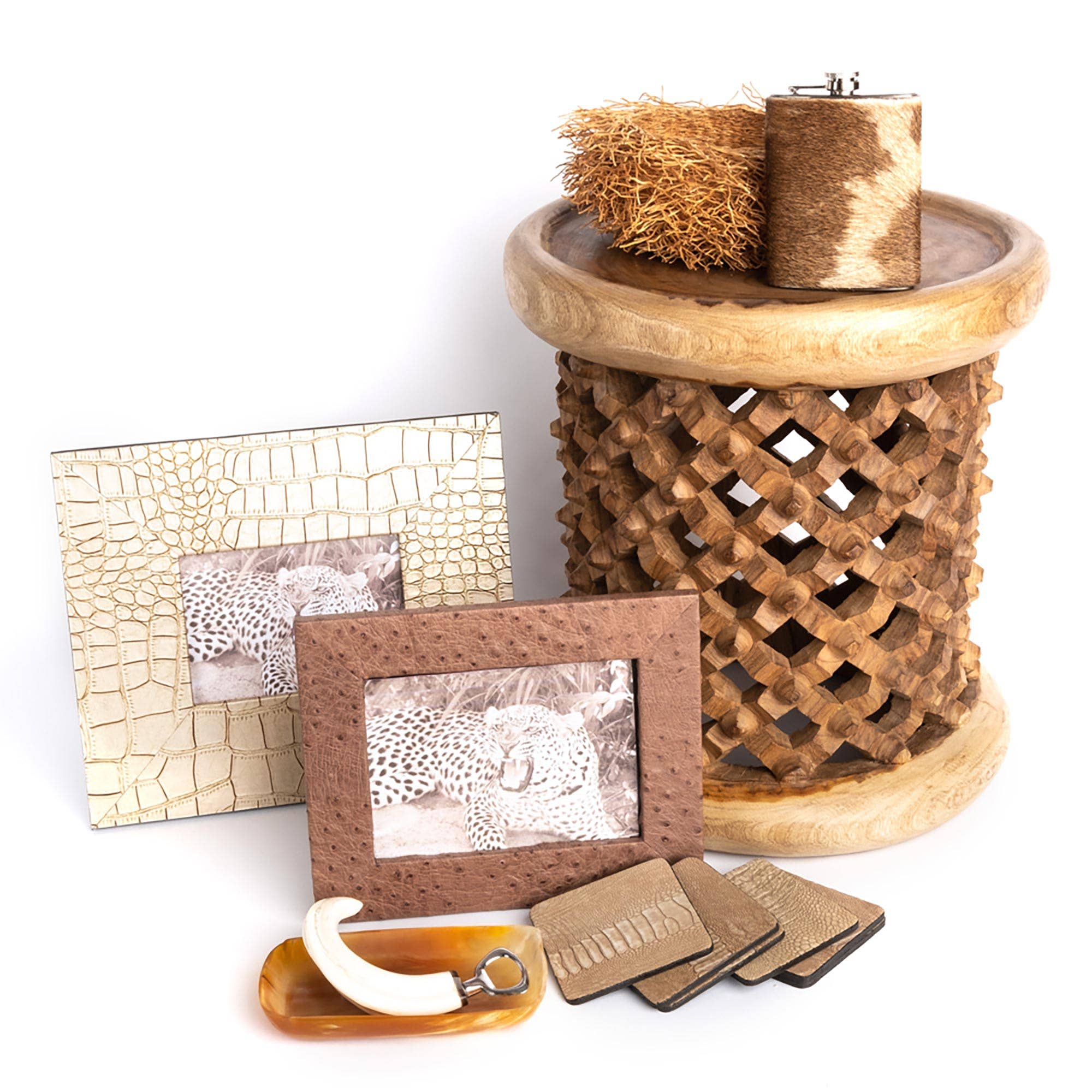 African Trading Partners - Wholesale Onderzetters - Struisvogelbeen Onderzetters met Strik (s/6) - Stone Washed2