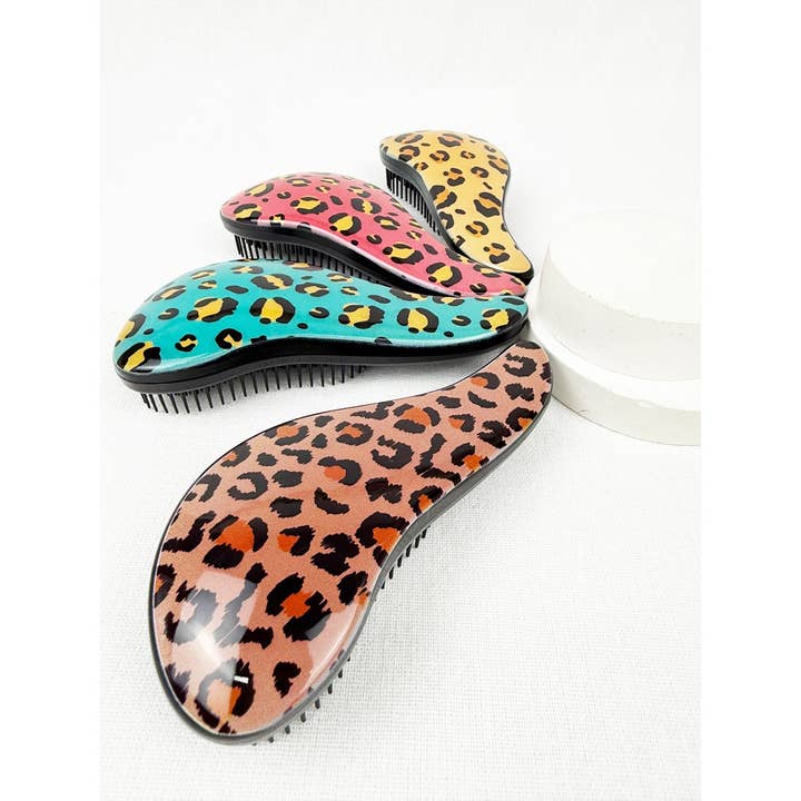 Glide on Easy Grip Leopard Print Hair Brush for wholesale on Faire5