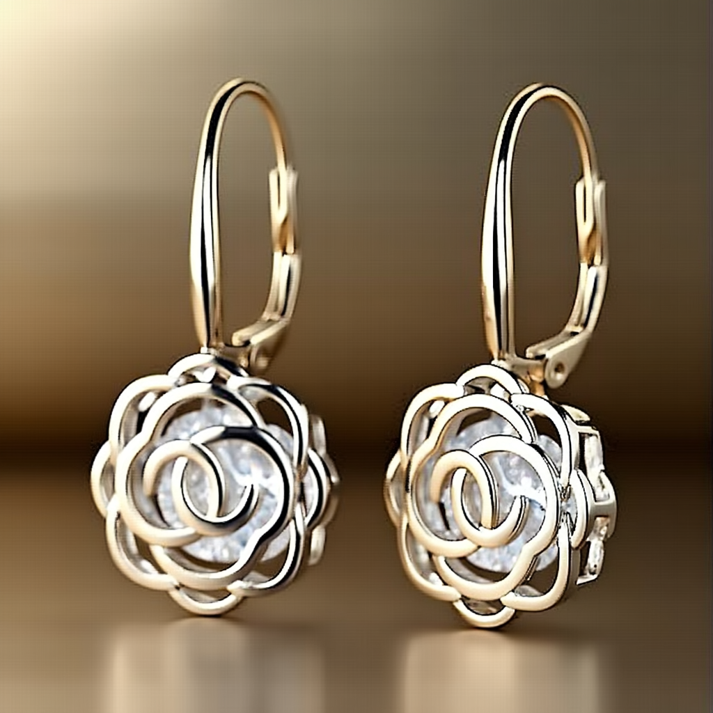 Amy and Annette - Vente Boucles d'oreilles pendantes - Boucles d'oreilles en or 14K en cage avec cristaux à levier rose3