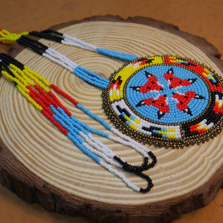 Native American Style Beaded Four Fox medallions Necklace for wholesale by KANGURAH