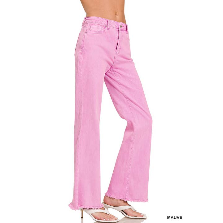 Apolline - Wholesale Jeans - Women's - ACID WASHED FRAYED CUTOFF HEM STRAIGHT WIDE PANTS9