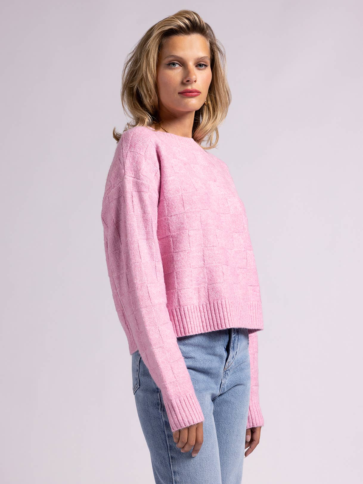 Weekend Los Angeles - Wholesale Knit Sweater - Women's - Crewneck Checkered Sweater - HAILEY SWEATER11