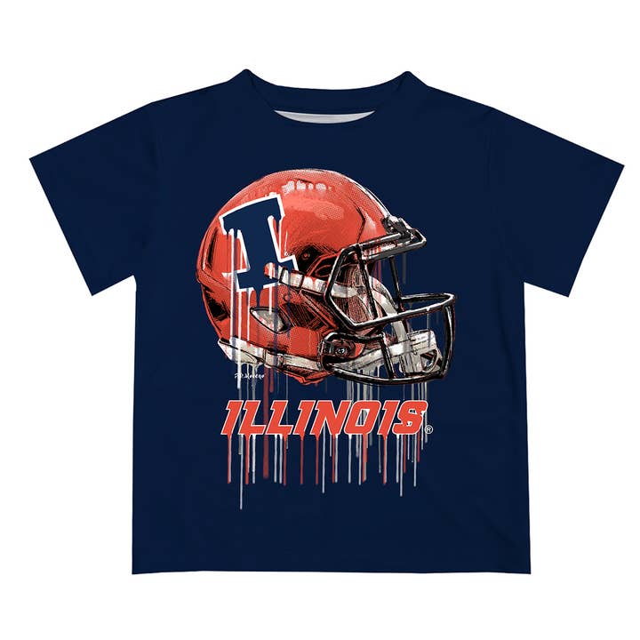 Vive La Fete - Wholesale Screen Printed T-Shirt - Kids - Illinois Fighting Illini Dripping Football Helmet T-Shirt