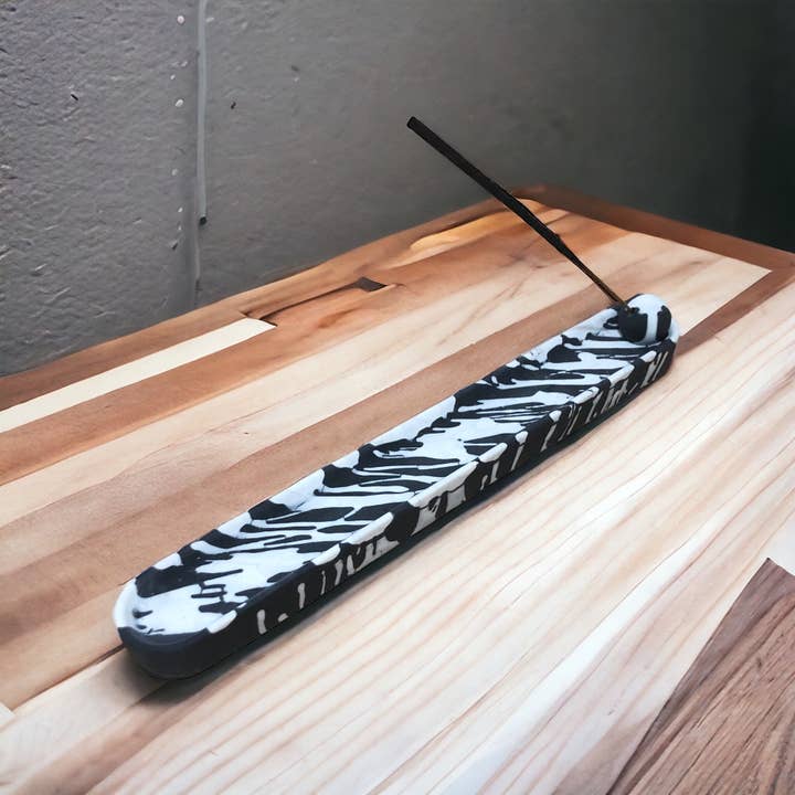 Handmade Jesmonite incense holder - Black & White Splatter for wholesale by Eco Homeware Studio