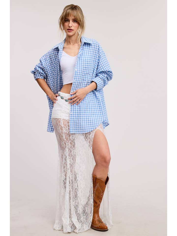 Mimosa - Wholesale Button Down Shirt - Women's - Oversized Gingham Button Down Shirt24