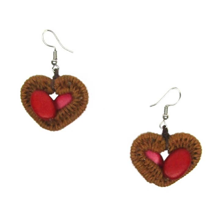 Caron woven heart drop earrings for wholesale by Katie and Company