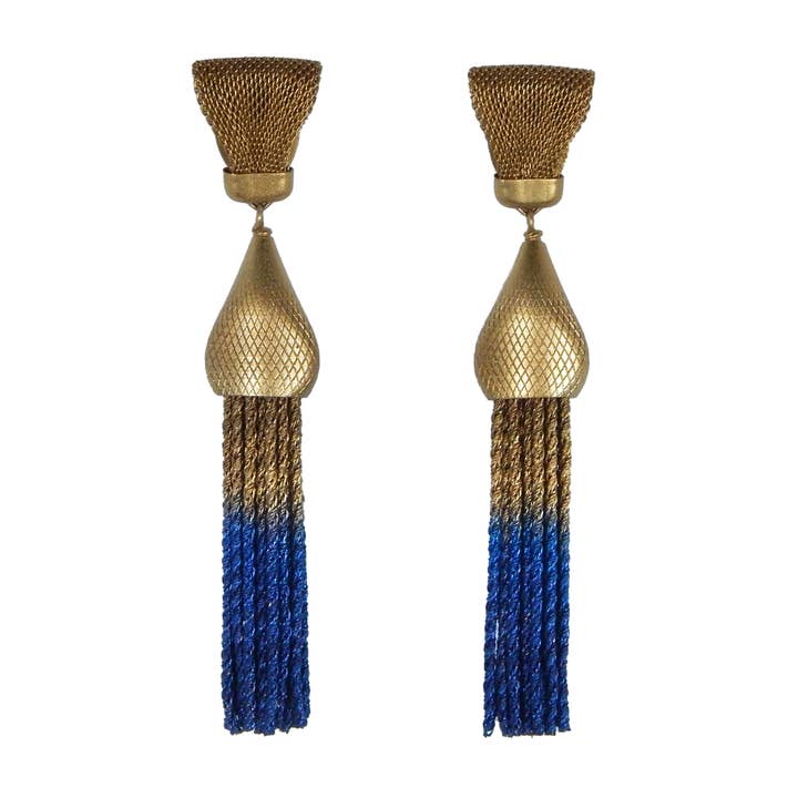 Grand Tassel Earrings with Onion Dome Cap for wholesale by Sarah Cavender Metalworks