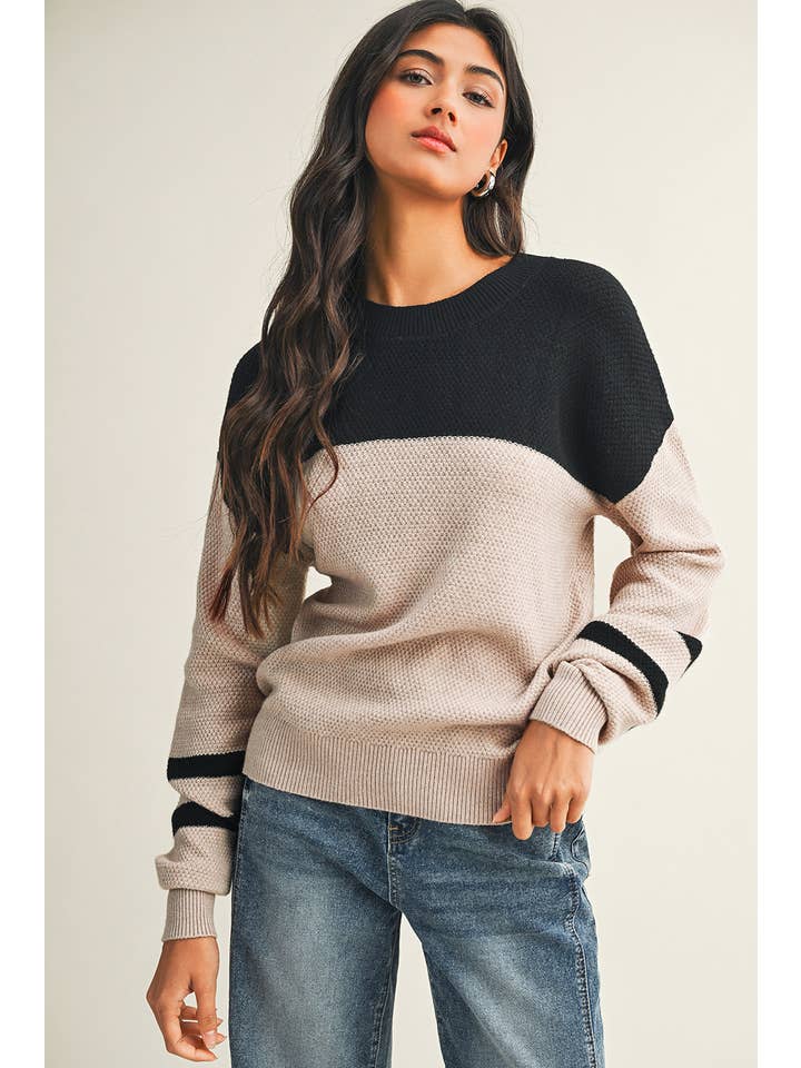 Parchment LDC Color Block Knit Striped Sleeve Detail Casual Sweater for wholesale on Faire3