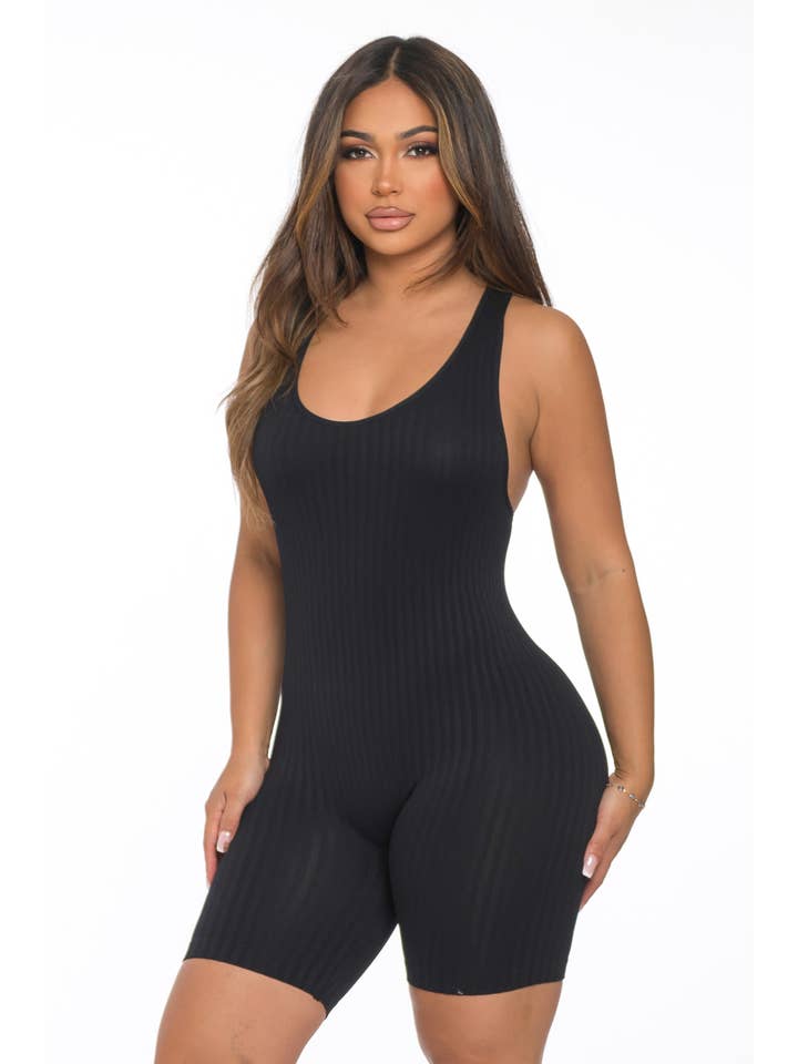 Lime All the Time - Wholesale Romper - Women's - Ribbed Seamless Racerback Sleeveless Romper