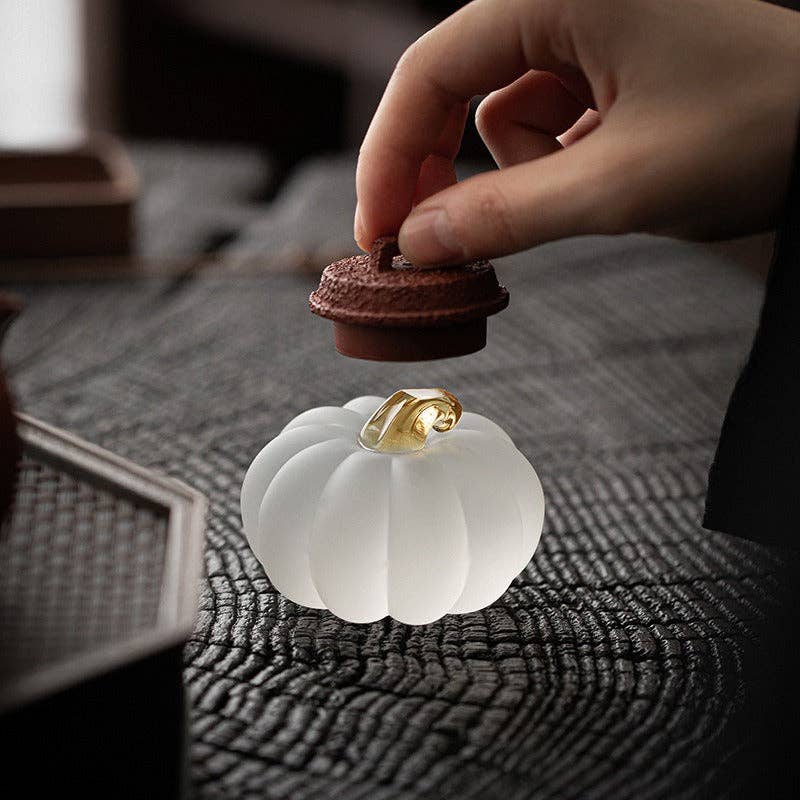 Gohobi （We cover U.S. import duties） - Wholesale Decorative Tabletop Object - Gohobi Pate de Verre Pumpkin Halloween Glass Ornament Teapot Lid Stand Paperweight36