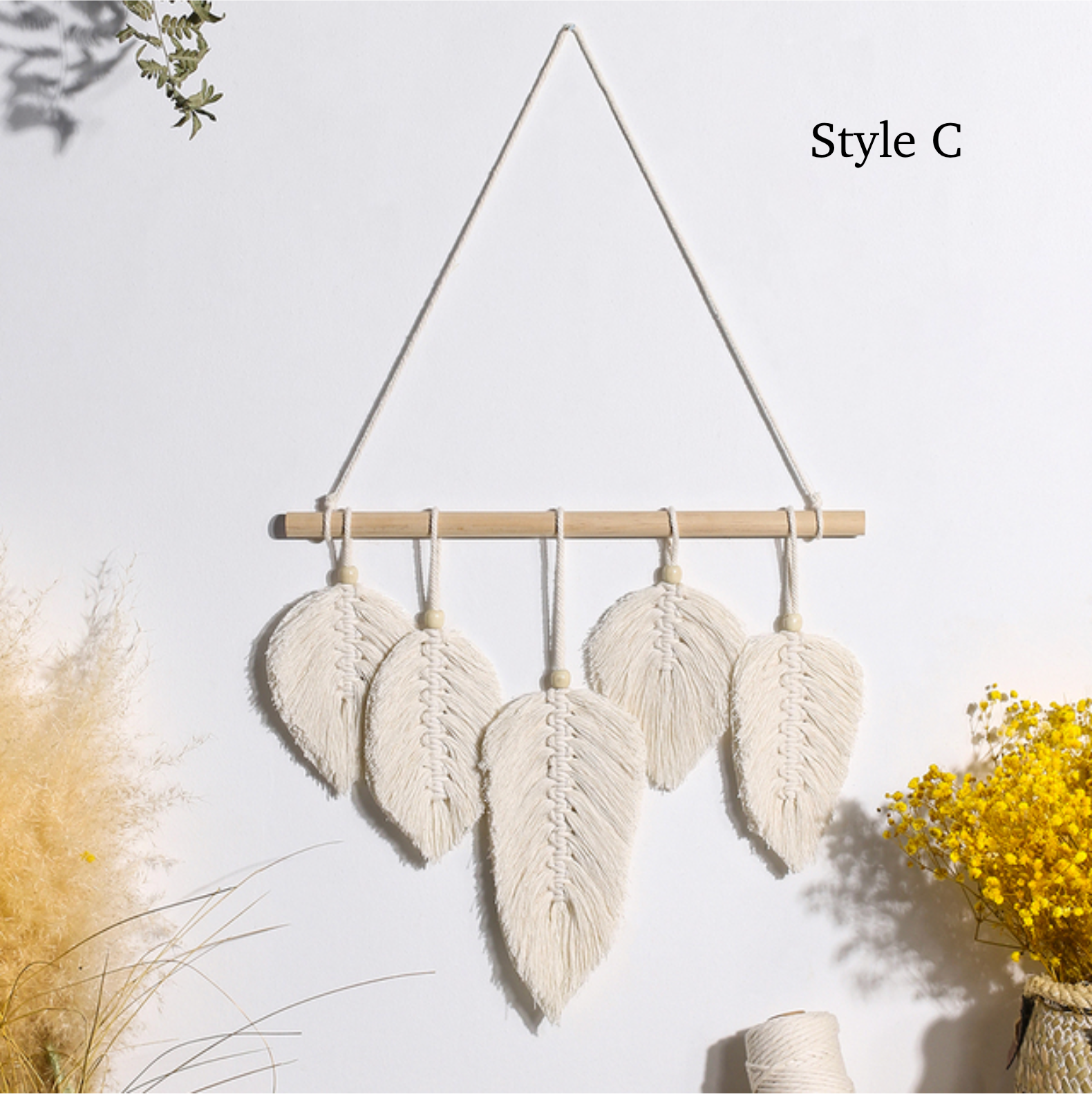 Crystolver (We Cover All Import Fees) - Vente Pompons décoratifs/décorations murales - Tenture murale en macramé de feuilles2