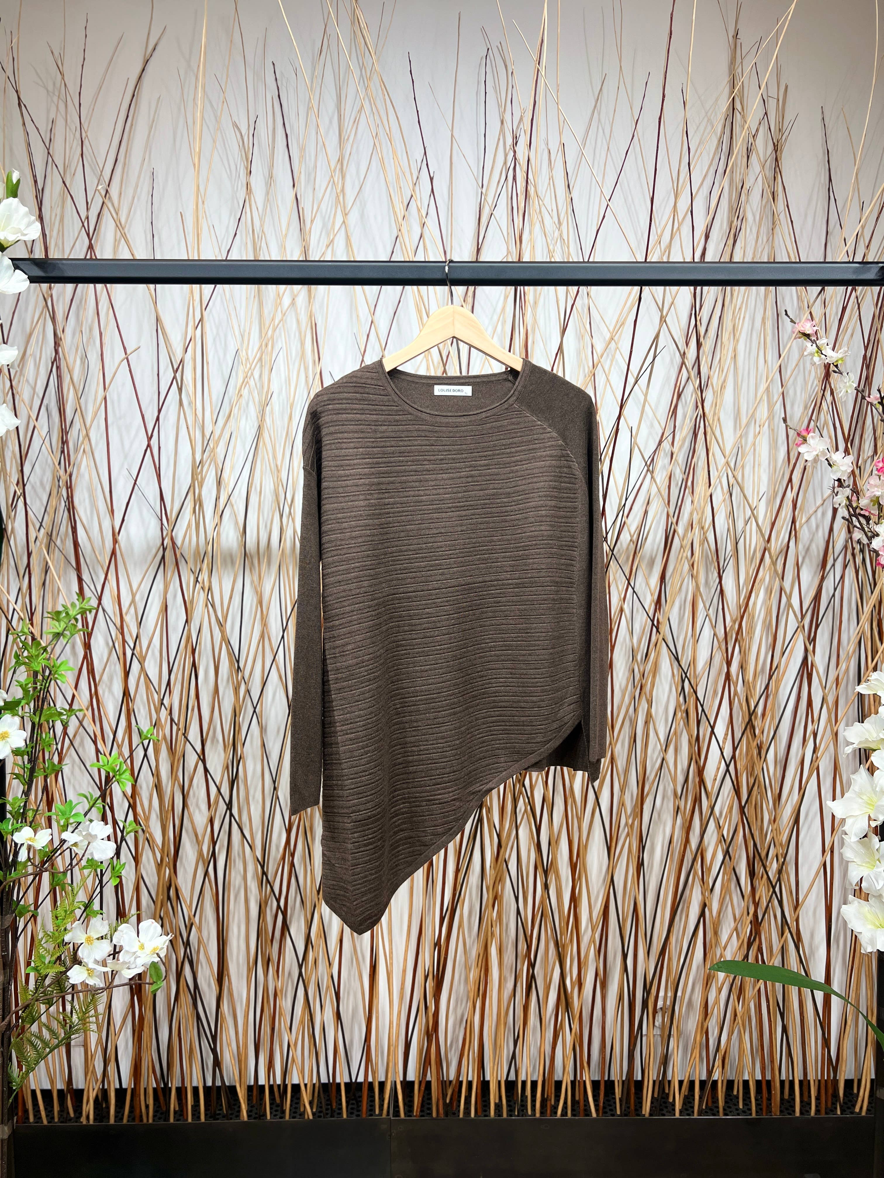 L'Emotion - Wholesale Tunic Sweater - Women's - Stripes Relief Asymmetric Cut Tunic Sweater2