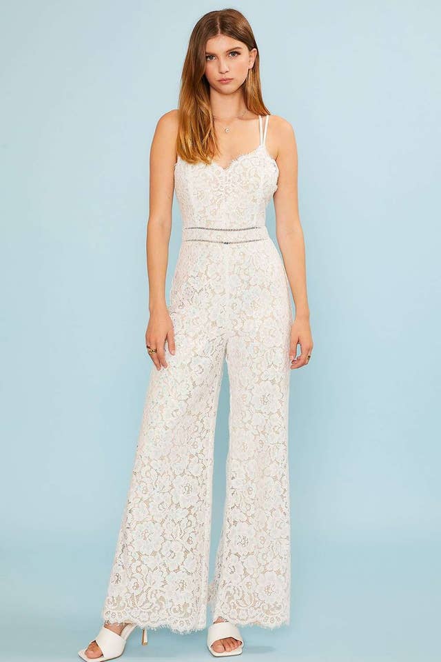 Main Strip - Wholesale Jumpsuit - Women's - V-Neck Scallop Edge Lace Jumpsuit
