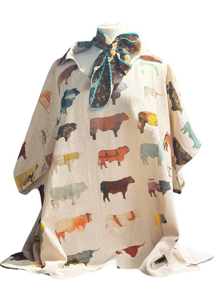 Oversized Collared Top with Multi Cow Print for wholesale by LeParisPetit by I Love Linen