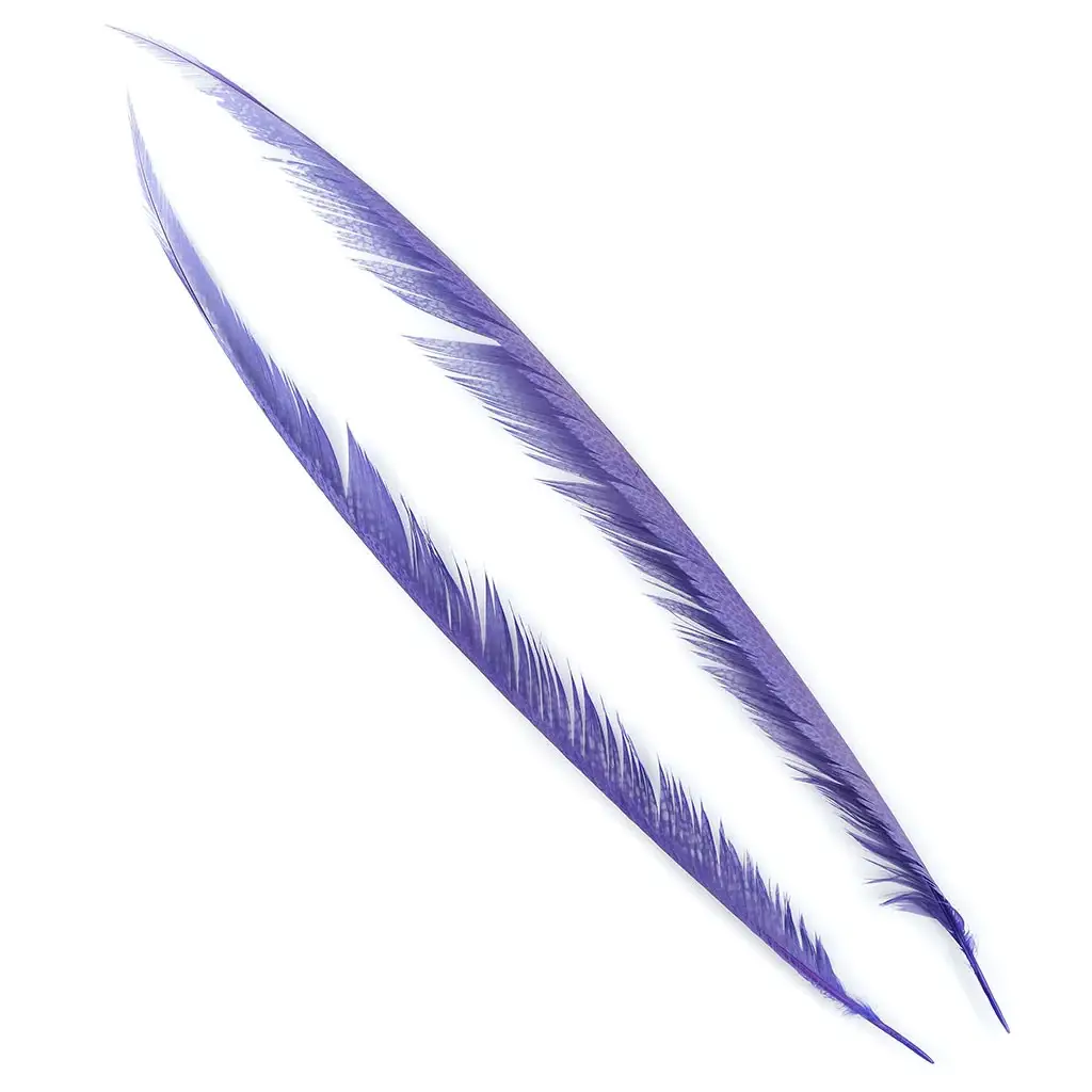 Zucker Feather Products - Venta al por mayor Plumas - Colas centrales de faisán doradas teñidas de lila1