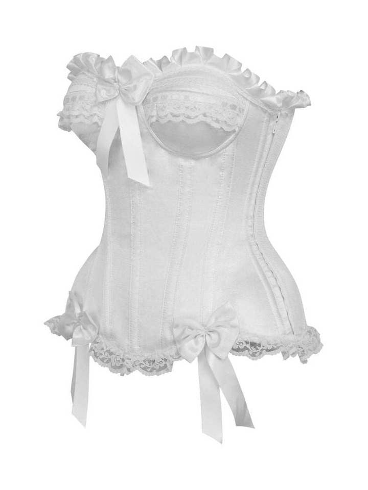 Daisy Corsets - Vente Corset – femme - Corset burlesque désossé en acier satiné blanc à tiroir supérieur6