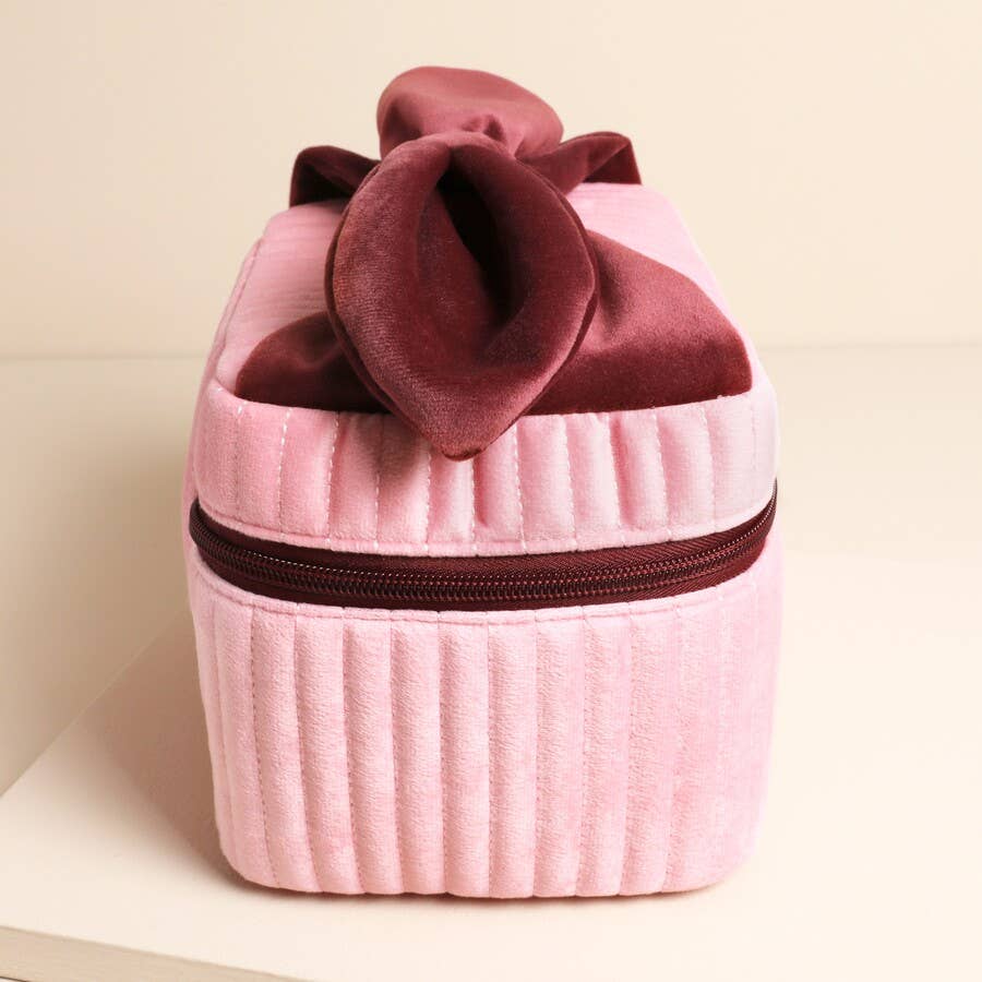 Lisa Angel - Wholesale Makeup/Cosmetic Bag - Pale Pink and Red Velvet Bow Vanity Makeup Bag2