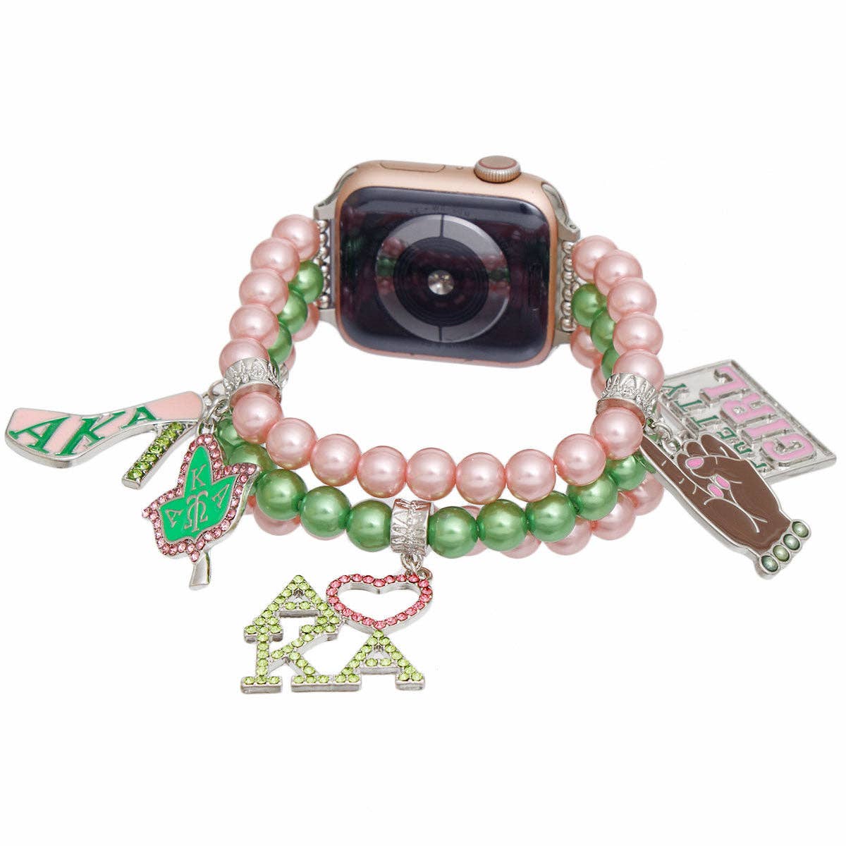 Rose et Vert Bracelet de montre AKA Sorority en perles roses et vertes pour femmes en vente sur Faire1