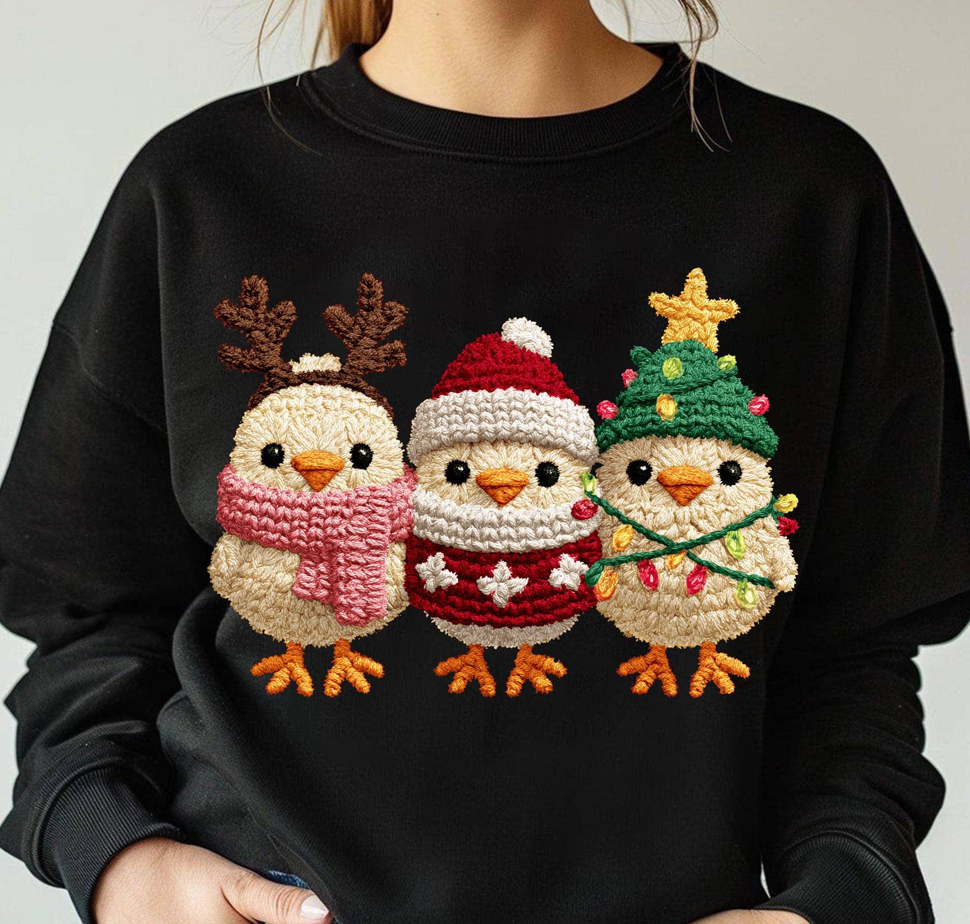 CVH DREAMY LTD – wholesale T-shirt (graphic) – women's – Faux Yarn Crochet Xmas Chicken Tee, Reindeer Chicken Sweater0