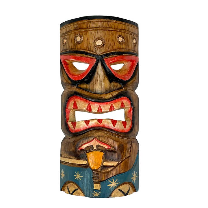 Zeckos - Wholesale Sculpture - Set of 10 Hand Carved Wood Polynesian Tiki Masks 10 Inches